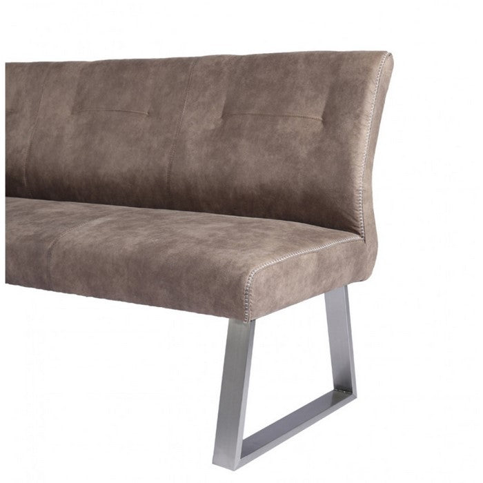 Fabric Upholstered L Shaped Dining Bench with Stainless Steel Sled Legs, Brown and Silver