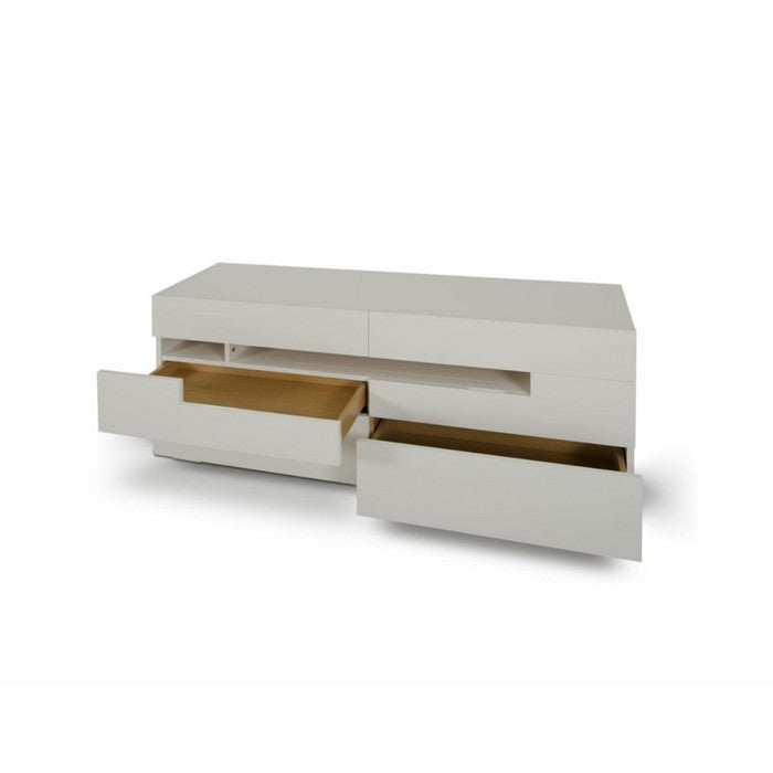 Contemporary Style Wooden Dresser with Six Drawers and LED Light, White