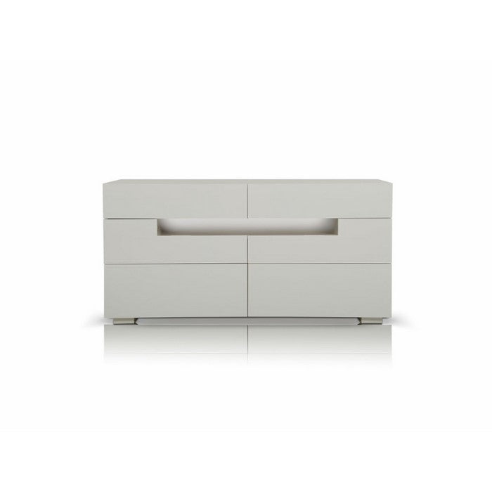 Contemporary Style Wooden Dresser with Six Drawers and LED Light, White