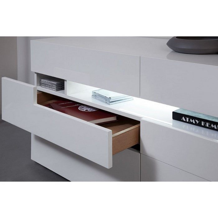 Contemporary Style Wooden Dresser with Six Drawers and LED Light, White