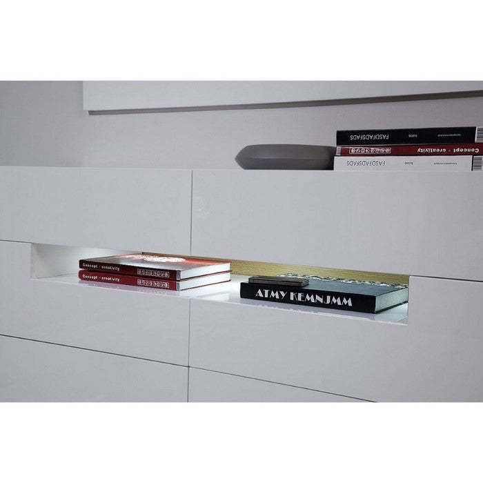Contemporary Style Wooden Dresser with Six Drawers and LED Light, White