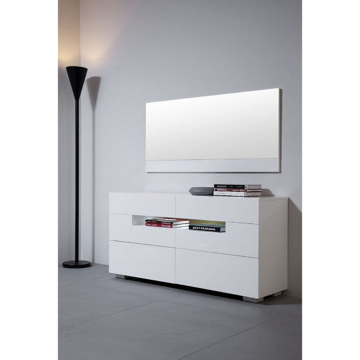 Contemporary Style Wooden Dresser with Six Drawers and LED Light, White