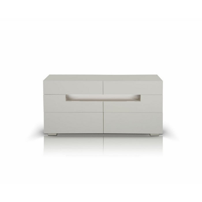 Contemporary Style Wooden Dresser with Six Drawers and LED Light, White