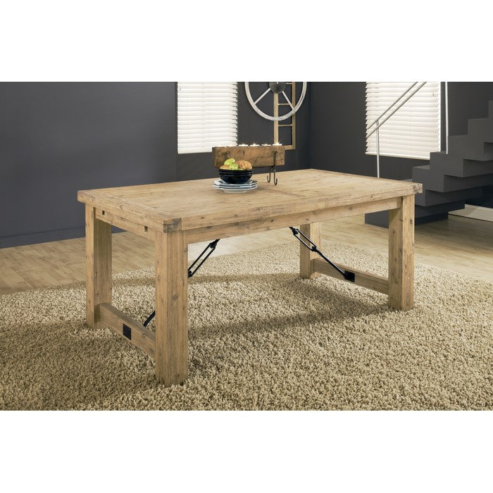 Acacia Solid Wood Table Top with Block Legs and Attached Turnbuckles, Brown