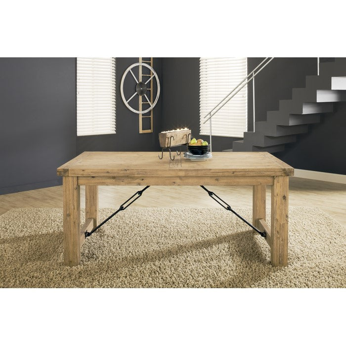 Acacia Solid Wood Table Top with Block Legs and Attached Turnbuckles, Brown