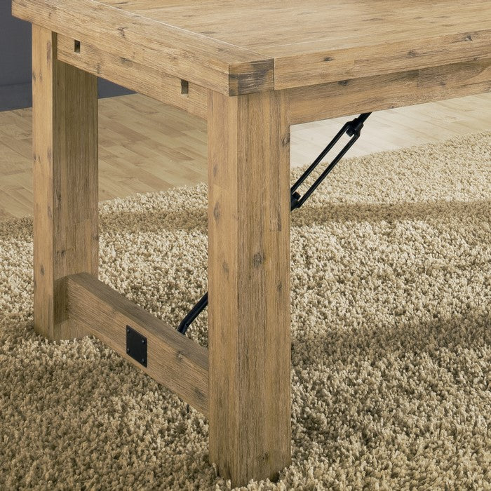Acacia Solid Wood Table Top with Block Legs and Attached Turnbuckles, Brown