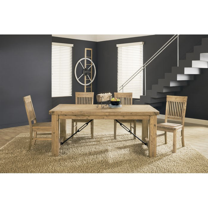 Acacia Solid Wood Table Top with Block Legs and Attached Turnbuckles, Brown