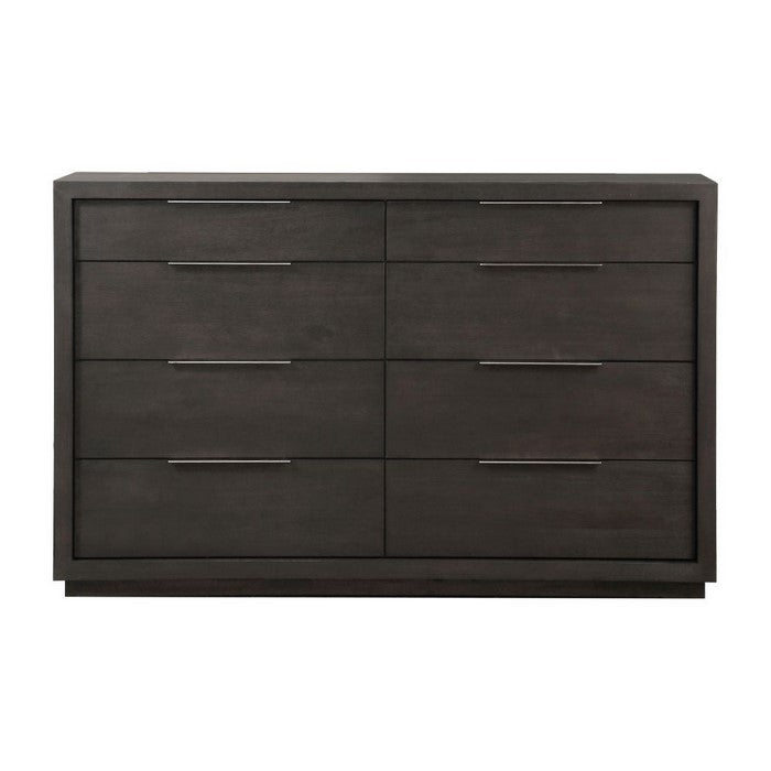 Eight Drawer Dresser with Nickel Plated Pull and Floating Plinth Base, Gray