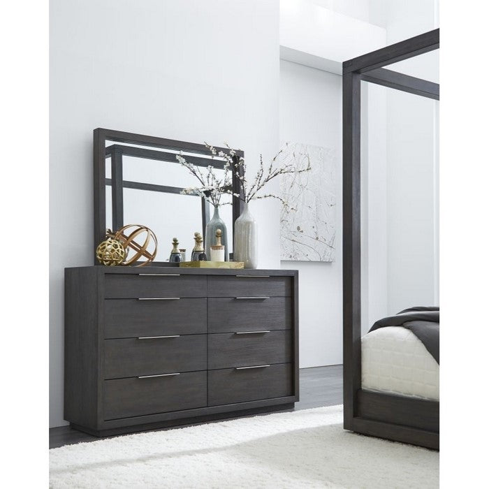 Eight Drawer Dresser with Nickel Plated Pull and Floating Plinth Base, Gray