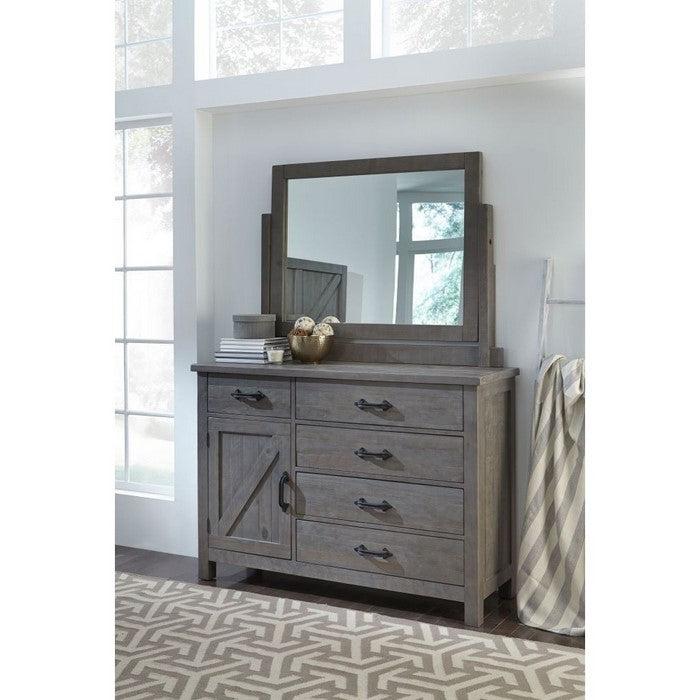 Five Drawer Wooden Dresser with Plank Design, Rustic Gray