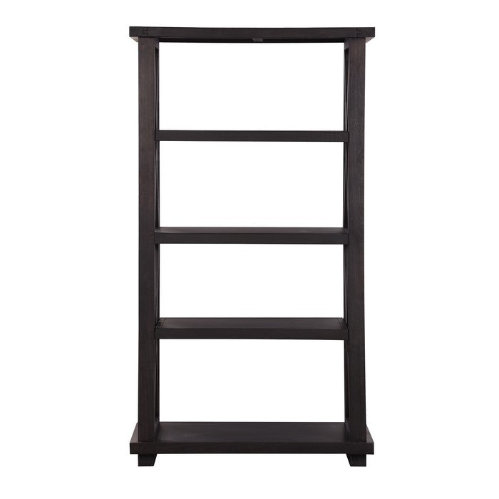 Four Tier Wooden Bookshelf with Exposed Bolts and Rustic Cross Bracing , Brown