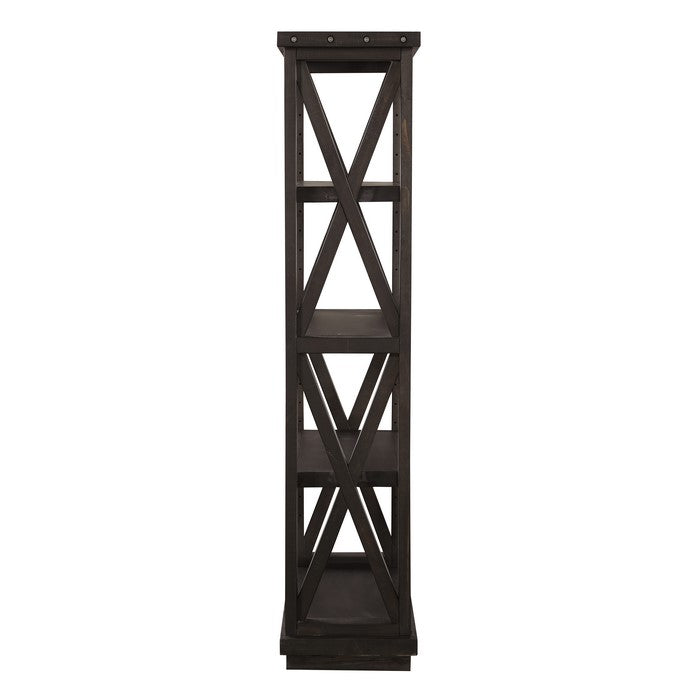 Four Tier Wooden Bookshelf with Exposed Bolts and Rustic Cross Bracing , Brown