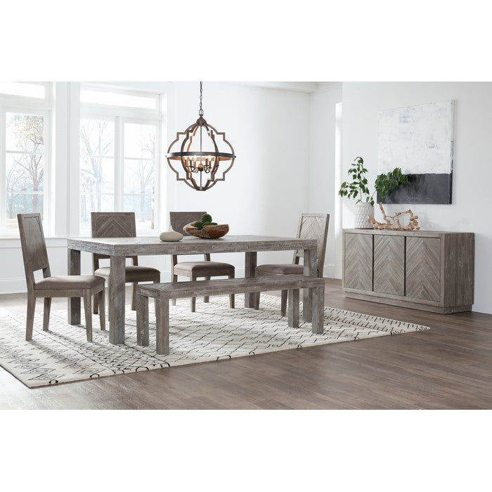 Herringbone Pattern Wooden Sideboard with Three Door Cabinets, Rustic Latte Gray