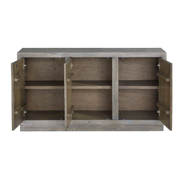 Herringbone Pattern Wooden Sideboard with Three Door Cabinets, Rustic Latte Gray