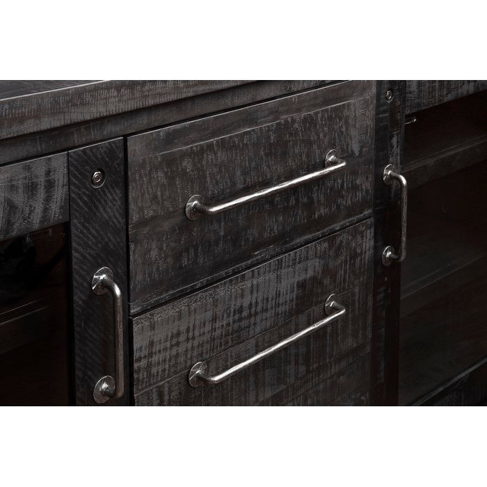 Multi Storage Wooden Sideboard with Two Glass Door Cabinets and Three Drawers, Brown