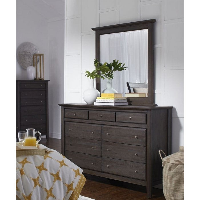 Nine Drawer Dresser with Floating Top and Metal Drawer Pull, Gray