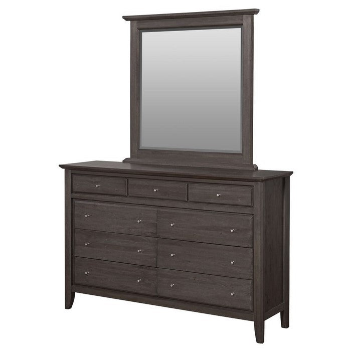 Nine Drawer Dresser with Floating Top and Metal Drawer Pull, Gray