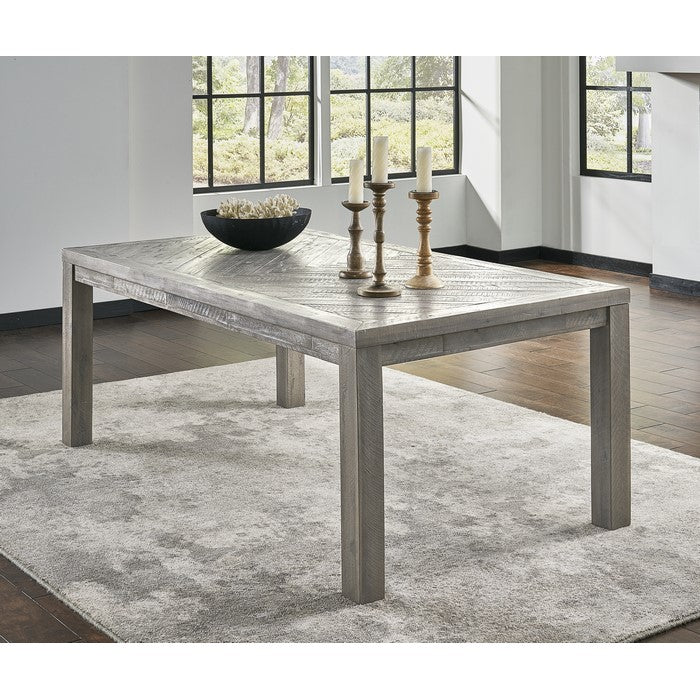 Rectangular Dining Table with Fixed Top and Block Legs, Rustic Latte Gray