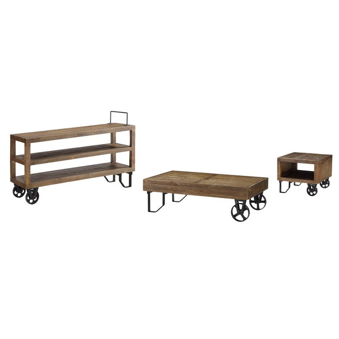 Rectangular Thick Wood Top Coffee Table with Sand Cast Metal Base, Brown