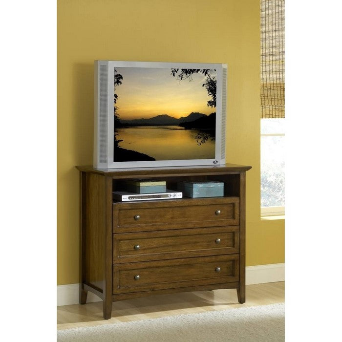 Rectangular Wooden Media Chest with Three Drawers and One Shelf, Truffle Brown