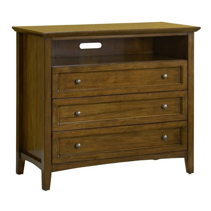 Rectangular Wooden Media Chest with Three Drawers and One Shelf, Truffle Brown