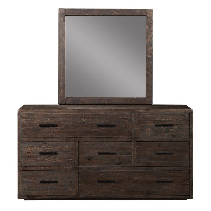 Seven Drawer Wooden Dresser with Metal Pull Handles , Espresso Brown