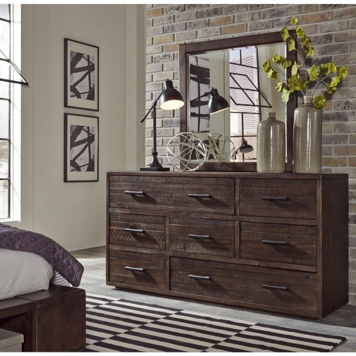 Seven Drawer Wooden Dresser with Metal Pull Handles , Espresso Brown