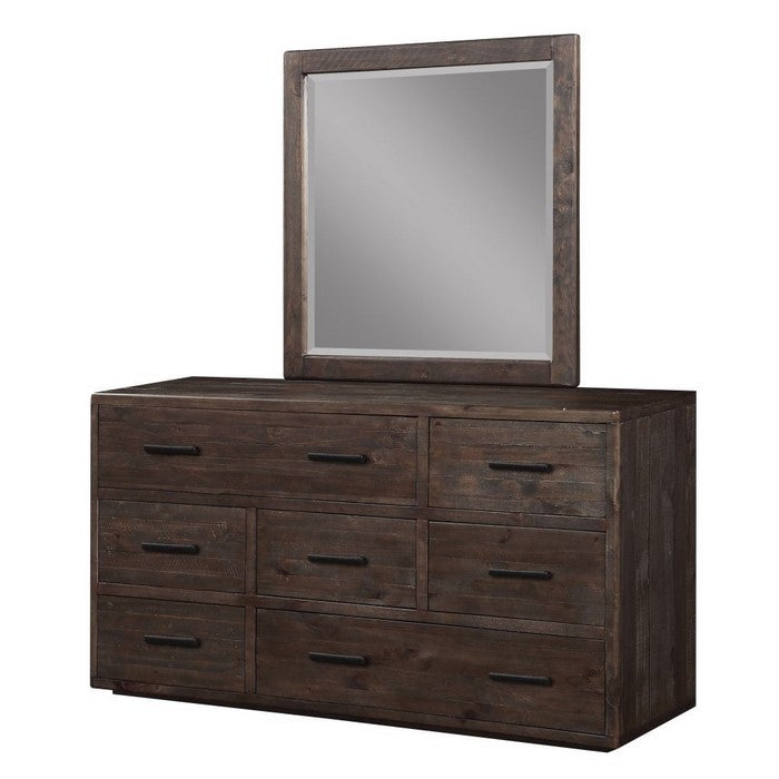 Seven Drawer Wooden Dresser with Metal Pull Handles , Espresso Brown