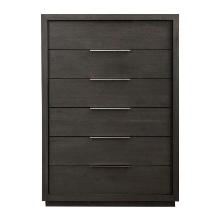 Six Drawer Chest with Nickel Plated Pull and Floating Plinth Base, Gray