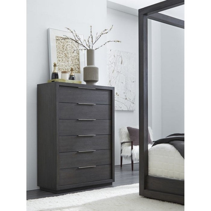 Six Drawer Chest with Nickel Plated Pull and Floating Plinth Base, Gray