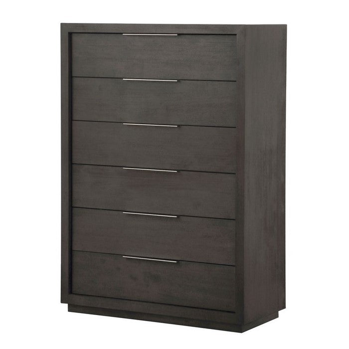 Six Drawer Chest with Nickel Plated Pull and Floating Plinth Base, Gray