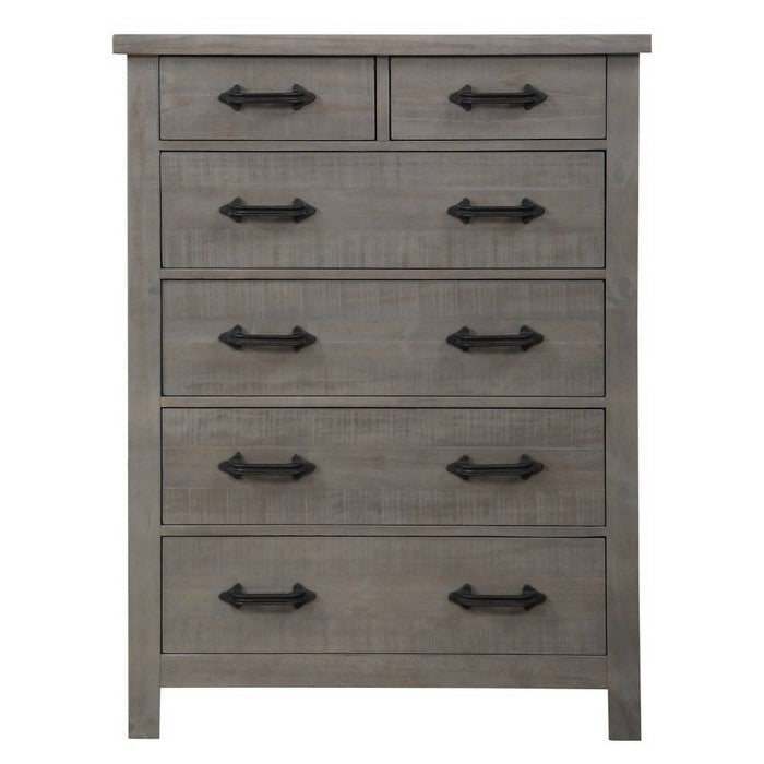 Six Drawer Wooden Chest with Metal Handle, Rustic Gray