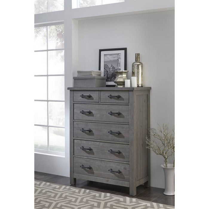 Six Drawer Wooden Chest with Metal Handle, Rustic Gray