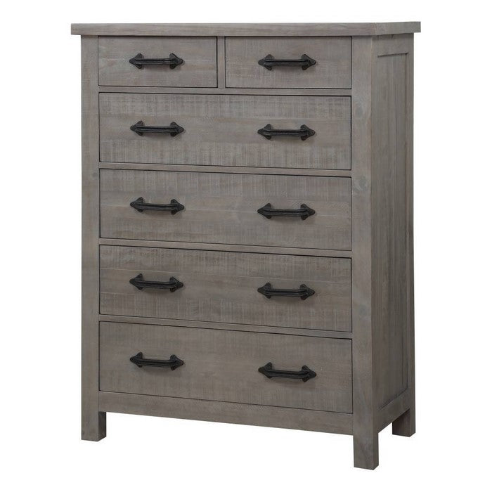 Six Drawer Wooden Chest with Metal Handle, Rustic Gray