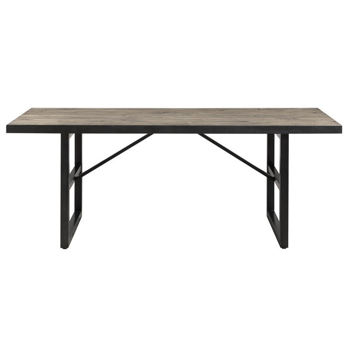 Solid Pine Wood Rectangular Table top Drift Table with Metal Base, Rustic Brown