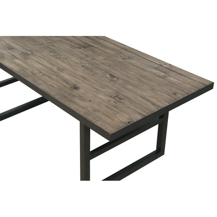 Solid Pine Wood Rectangular Table top Drift Table with Metal Base, Rustic Brown