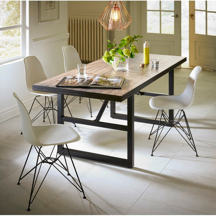 Solid Pine Wood Rectangular Table top Drift Table with Metal Base, Rustic Brown