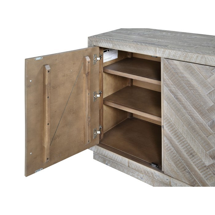 Three Door Wooden Sideboard with Sleek Metal Handle Pull, Rustic Latte Gray