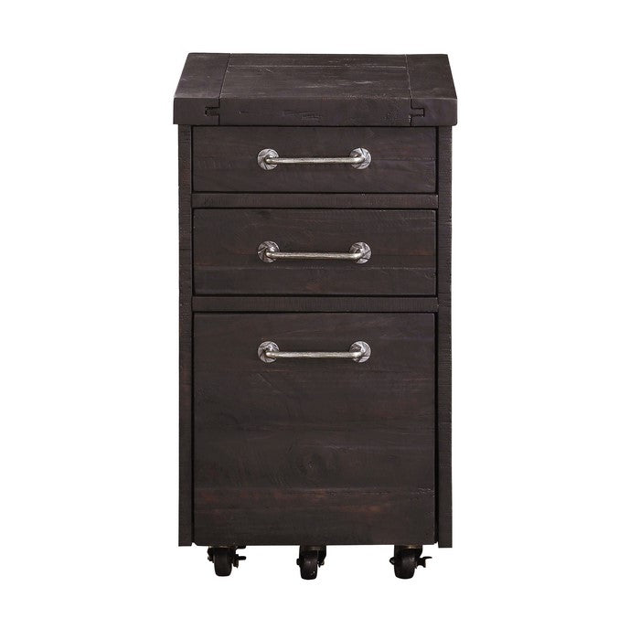 Three Drawers Solid Pine Wood File Cabinet with Rolling Casters, Cafe Brown