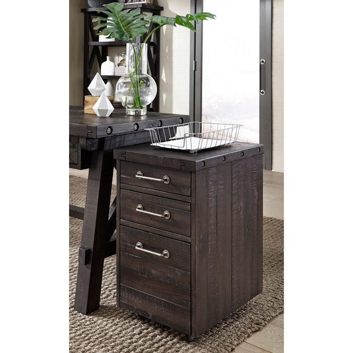 Three Drawers Solid Pine Wood File Cabinet with Rolling Casters, Cafe Brown