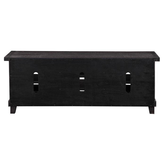 Three Open Shelves Entertainment Center with Exposed Bolts and Cross Bracing, Brown