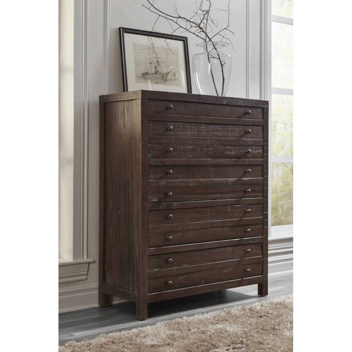 Transitional Style Five Drawers Solid Hardwood Chest, Brown