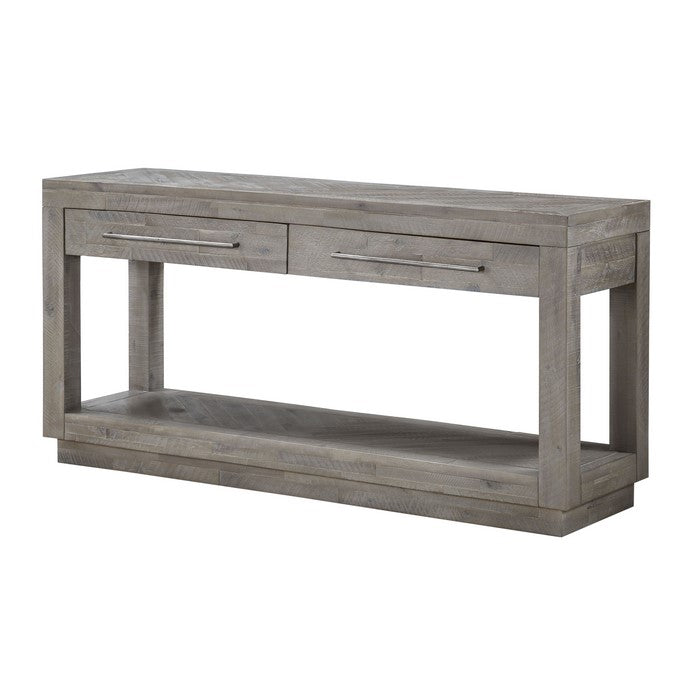Two Drawer and One Bottom Shelf Console Table with Metal Handle Pull, Rustic Latte Gray