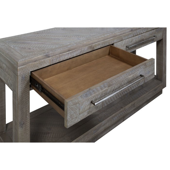 Two Drawer and One Bottom Shelf Console Table with Metal Handle Pull, Rustic Latte Gray