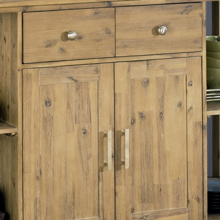Two Drawers Wooden Sideboard with Four Open Shelves and Double Door Cabinet, Brown