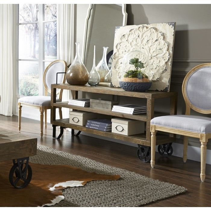 Two Tier  Pine Wood Media Console with Metal Base, Russet Brown