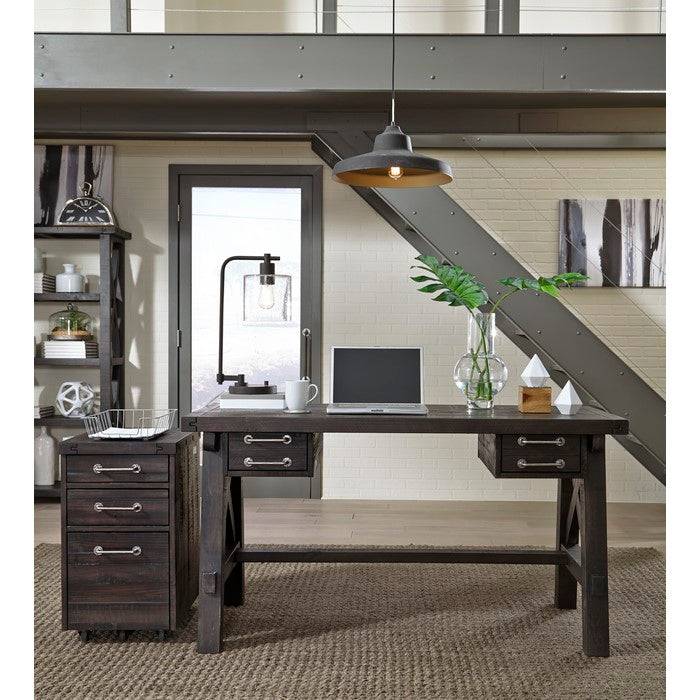 Wooden Desk with Sleek Drawer Storage and Crossed Side Bracing , Brown