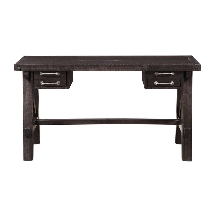 Wooden Desk with Sleek Drawer Storage and Crossed Side Bracing , Brown