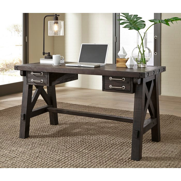 Wooden Desk with Sleek Drawer Storage and Crossed Side Bracing , Brown