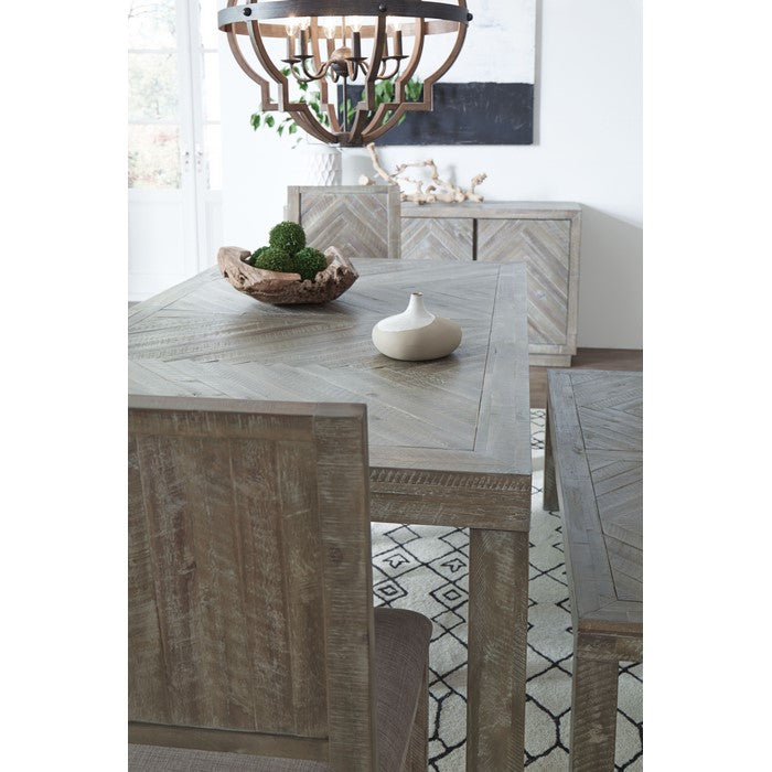 Wooden Dining Table with Rectangular Table Top and Block legs, Rustic Latte Gray